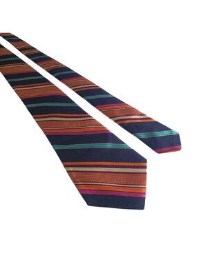 Ted Baker London Striped Men Tie Navy Orange Pink Blue Paisley Inner Lining Silk